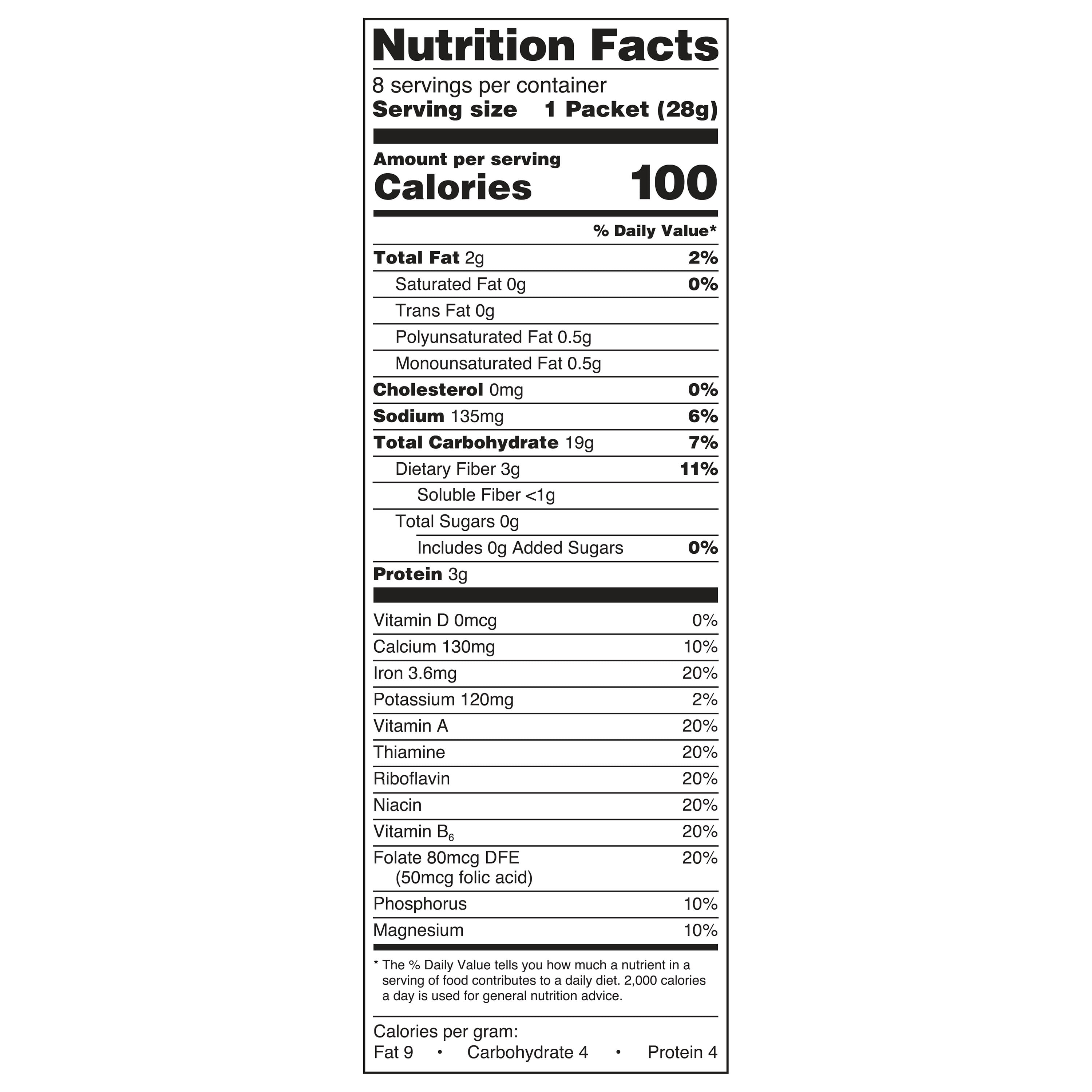 Great Value Instant Oatmeal, Sugar Free Apple & Cinnamon, 0.99 oz, 8 Count