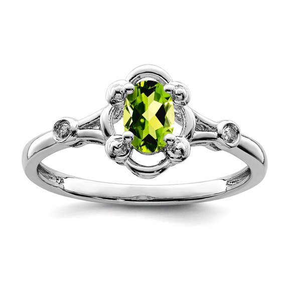 925 Sterling Silver Polished Peridot and Diamond Ring Size 7 2mm Wide Ring for Women