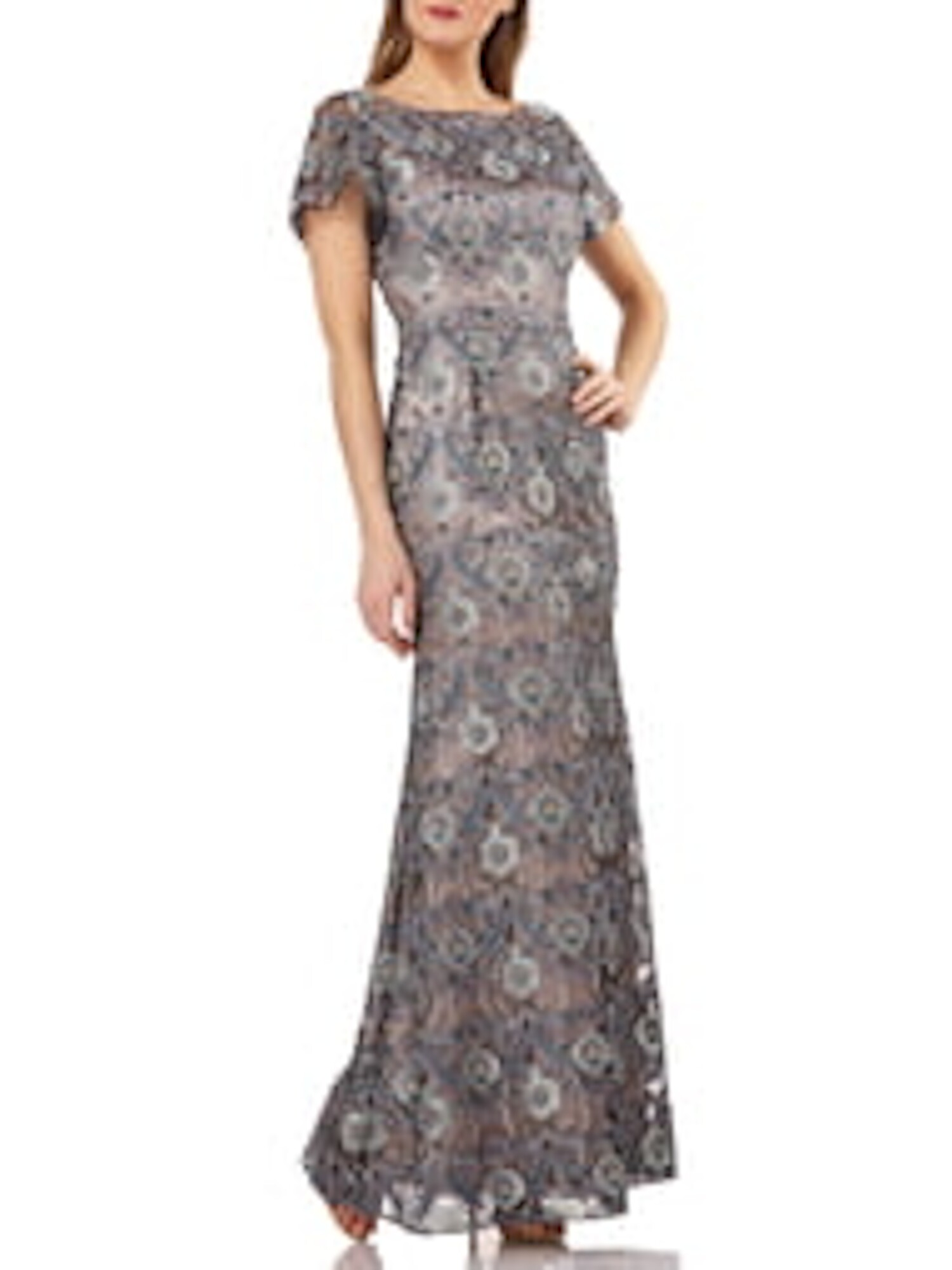Gown Blue Combo Embroidered Mesh V 