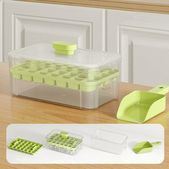 PPLoney Push-Button Ice Tray with Lid & Scoop - 20x12x11cm (7.9x4.7x4.3in) BPA-Free Ice Cube Maker - Easy Release Ice Mold for Freezer with Storage Box