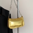 thumbnail image 5 of Bolso pequeño cuadrado con cremallera informal en contraste de moda de nueva tendencia, bolso de mano de cuero artificial simple dorado, 5 of 5