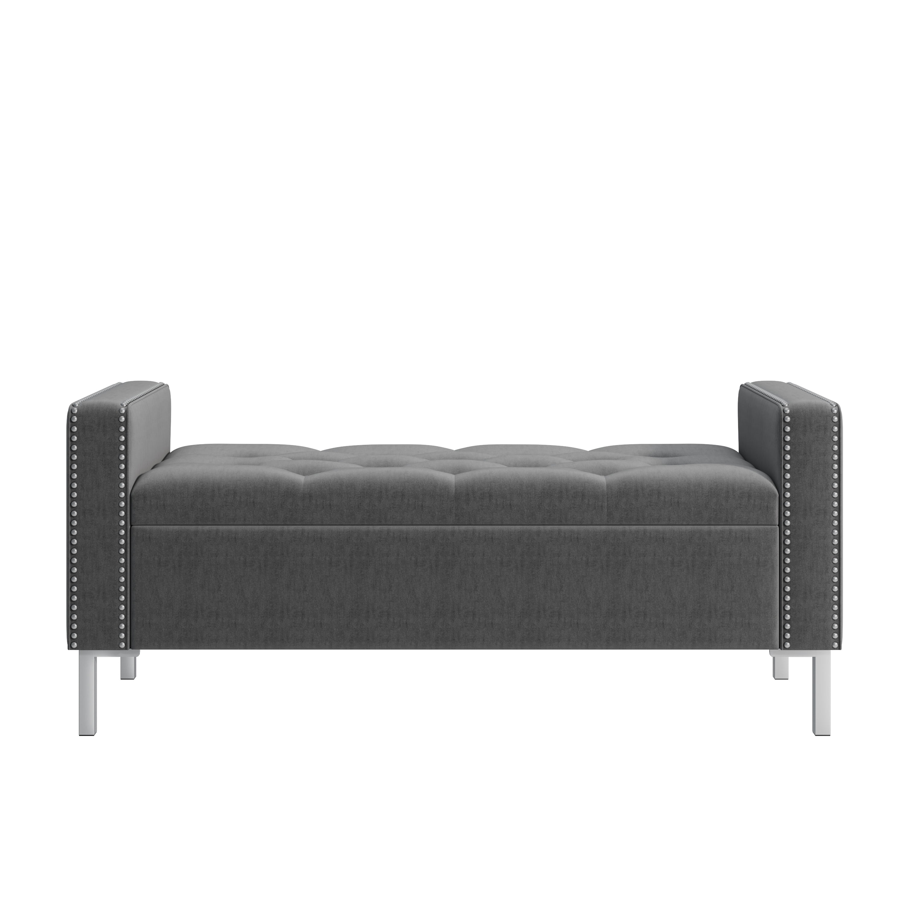 Homesvale Cashman 52"W x 22.5" H Storage Bench Ottoman with Square Arms for Living Room, Bedroom, Entryway, Charcoal Gray Velvet