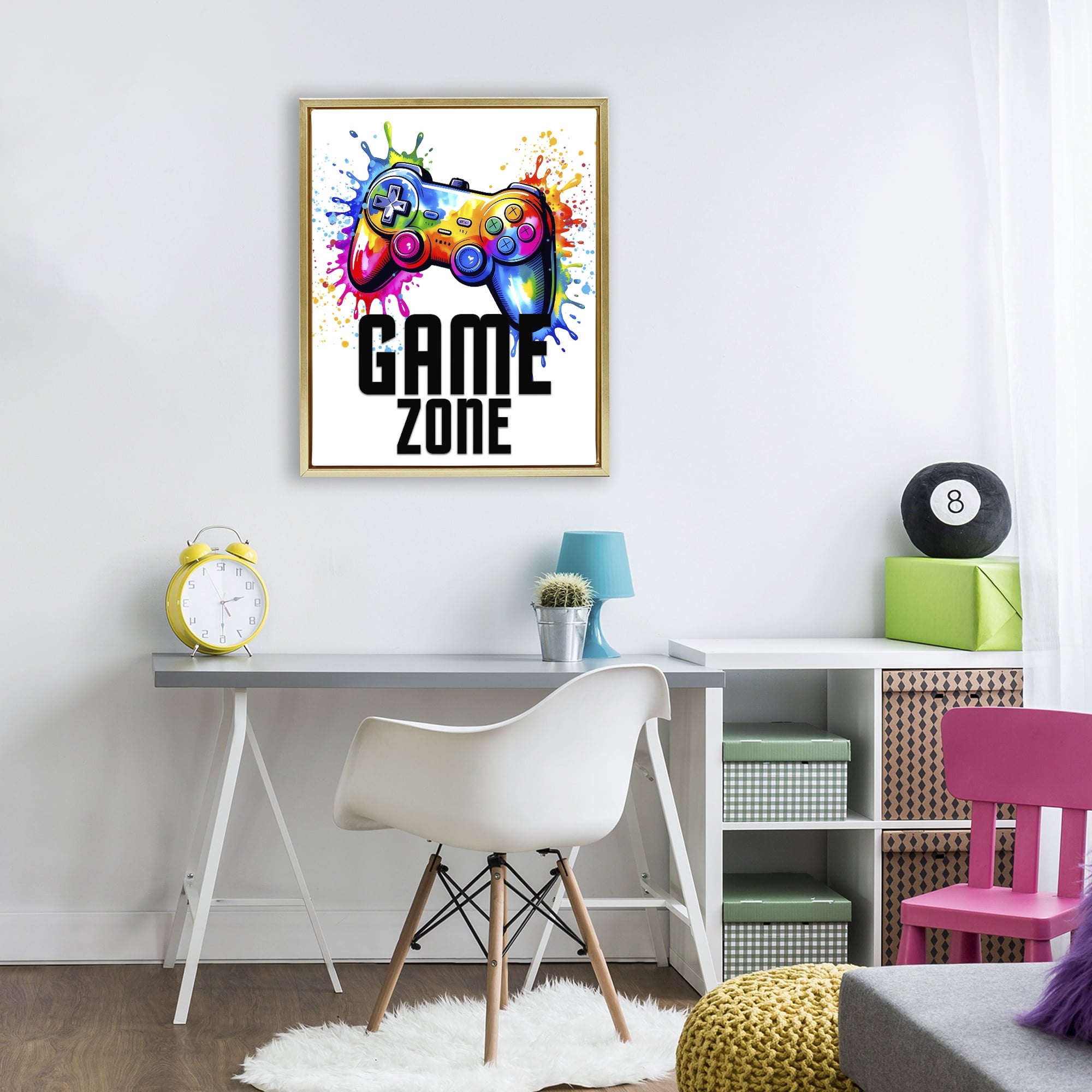Stupell Industries Game Zone Bright Splash Gold Framed Floater Canvas Wall Art, design by Kim Allen