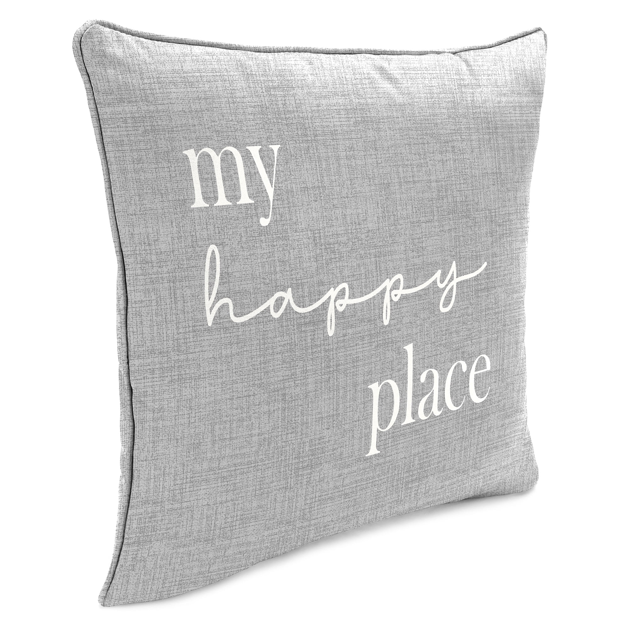 Jordan Manufacturing 16" x 16" My Happy Place Gray Novelty Square Outdoor Throw Pillow with Welt