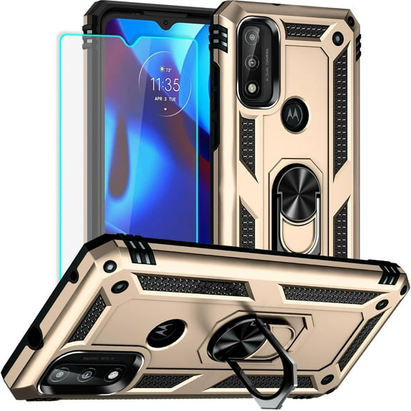 for Moto G Pure Phone Case, Moto G Power 2022 Case with HD Screen Protector, Military Grade Protective Cases with Ring for Moto G Pure (Golden)
