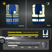 AYKRM Blue High Vis Reflective Safety Vest for Women Men Security Pocket Zipper