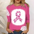 thumbnail image 2 of WREESH Womens Breast Cancer Awareness Shirts Three Quarters Sleeve T-Shirts Casual Crewneck Bleach Tops Pink Ribbon Printed Tees Loose Comf Workout Blouses Pink B, 2 of 4