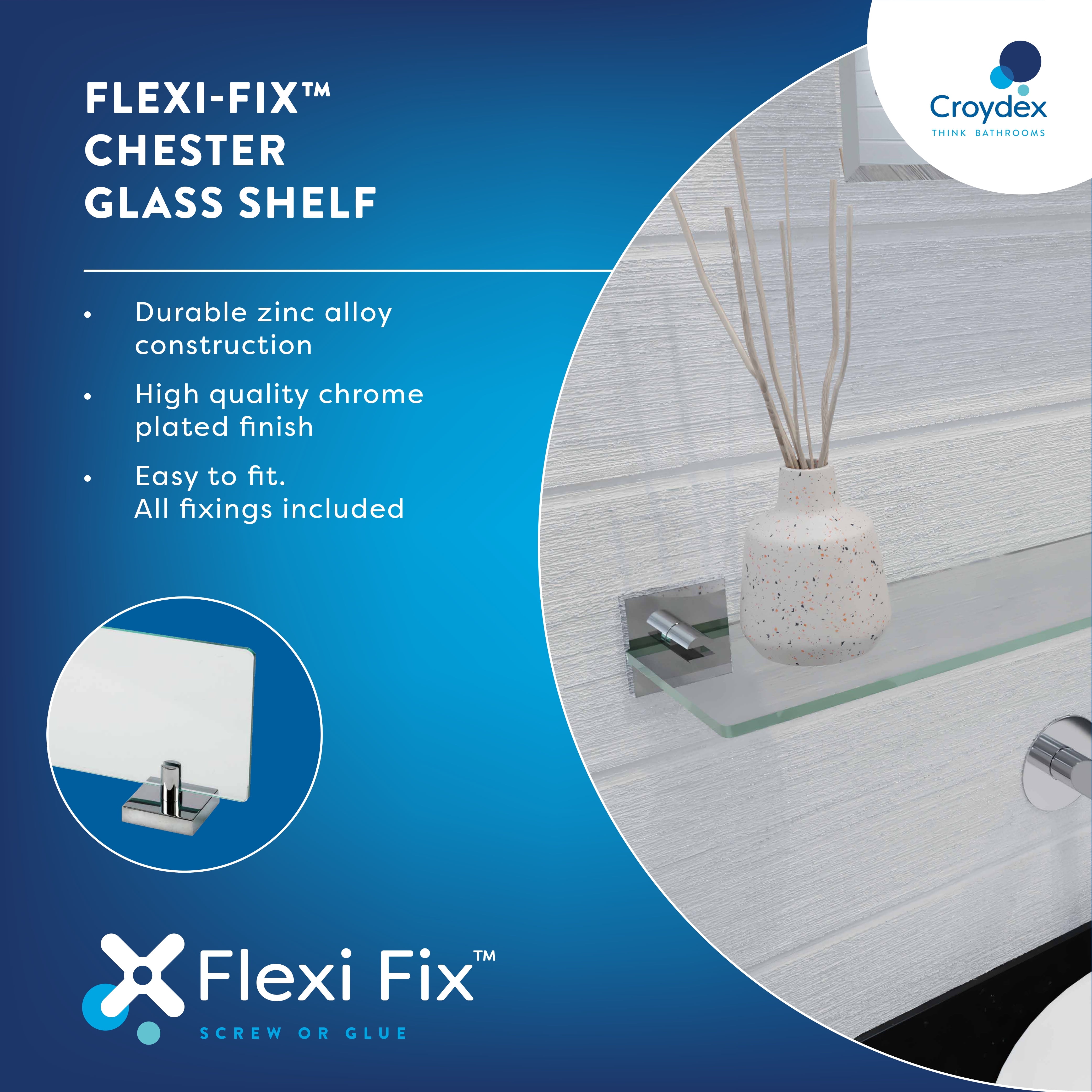 Croydex Chester Flexi-Fix  24.3 in x 5.3 in Chrome Floating Shelf