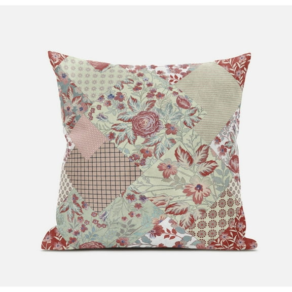 Arizona Floral Patches Suede Zippered Pillow with Insert in Red White 20 x 20