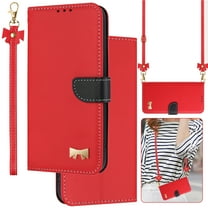 Compatible with Samsung Galaxy A16 5G Crossbody Wallet Case,RFID Blocking Card Holder Slots Soft PU Leather Inner TPU Magnetic Closure Shoulder Strap& Wrist Strap Bow Design Phone Case,Red