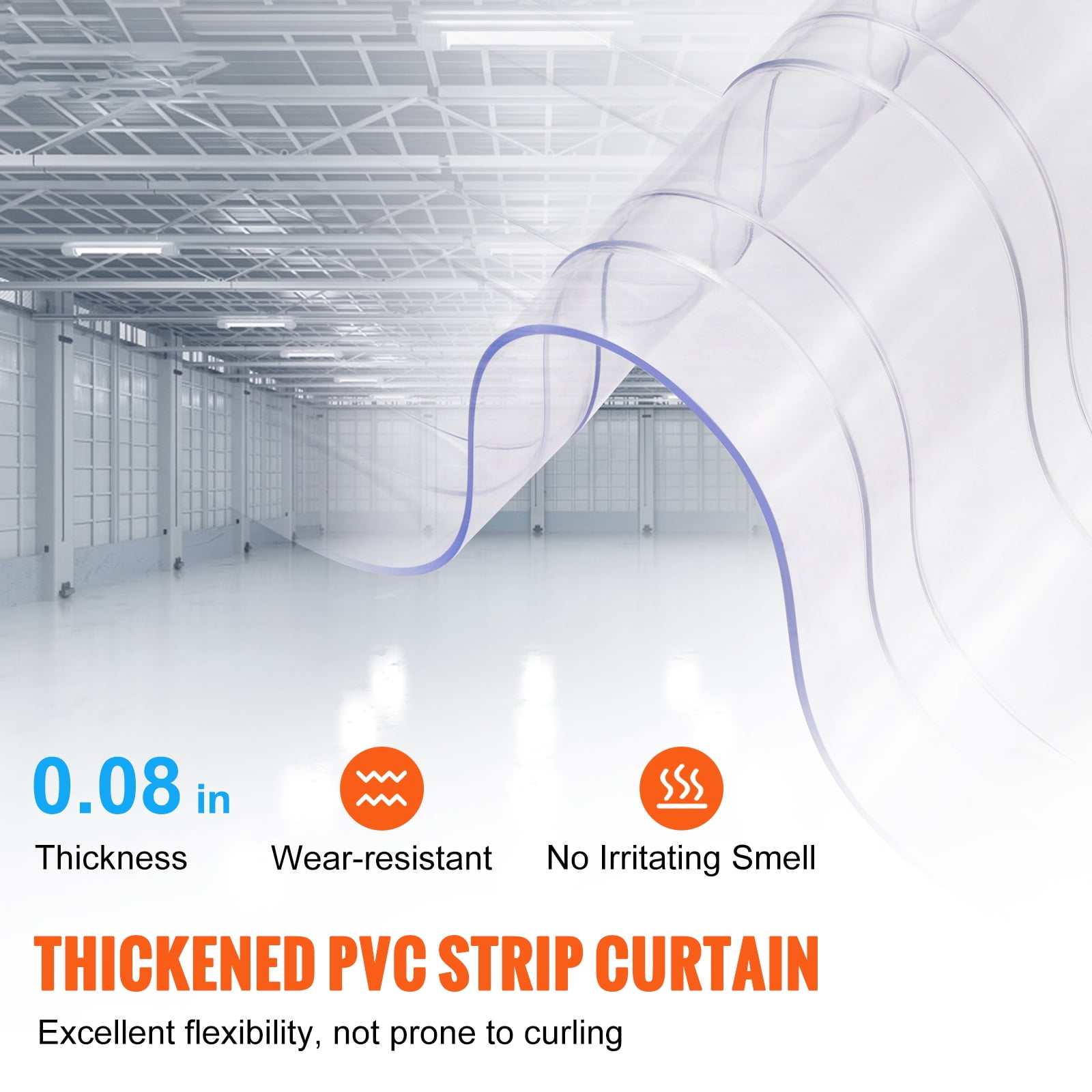 KFFKFF Clear PVC Strip Curtain, 50 ft x 8 in, Ribbed Plastic Door Strips for Freezers, Coolers, and Doorways in Supermarkets, Garages, Warehouses, and Animal Shelters