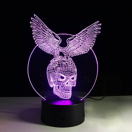 

3D LED Night Lamp Visualization Illusion 7 Color Change Touch Button USB Powered Amazing Art Optical Unique Lighting Effects Desk Table Night Light for Bedroom Home Decor (Eagle & Skull)