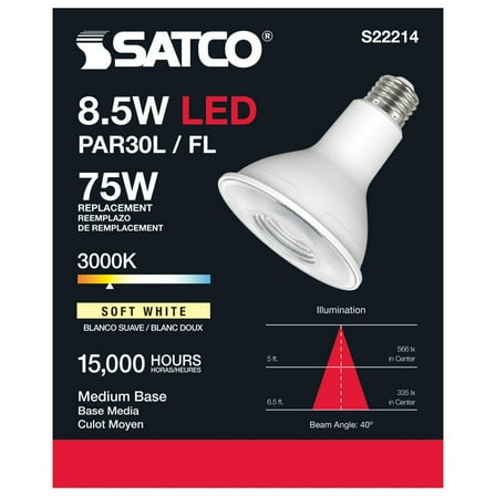 Satco S22214 LED PAR30L Light Bulb 8.5W 120V 3000K 700L E26 Medium Base Dimmable (6 Pack)