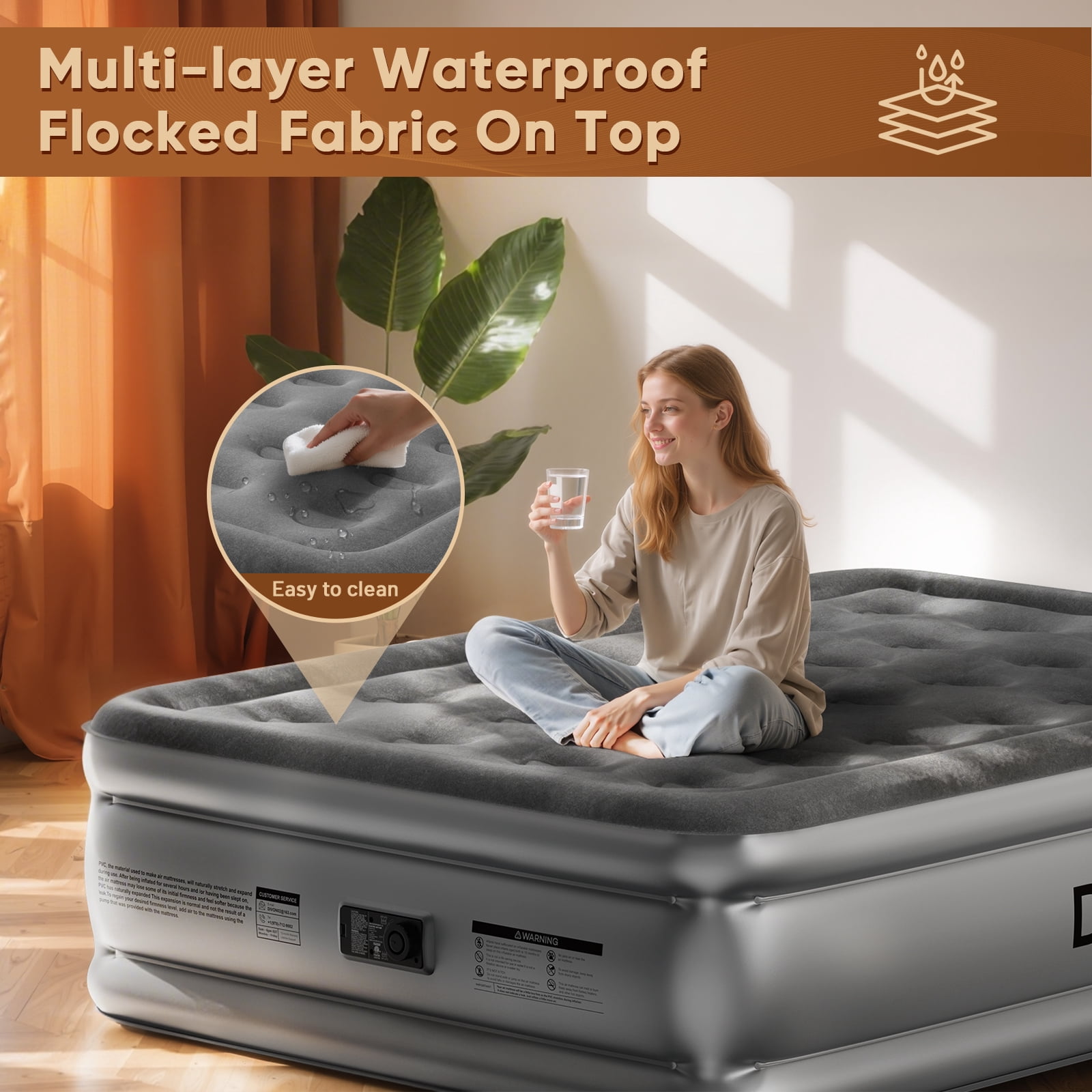 Divon Full Air Mattress with Built-In Pump, 18-inch Elevated Inflatable Airbed, Portable Blow Up Bed for Guests, Game Night Sleepovers, Gray