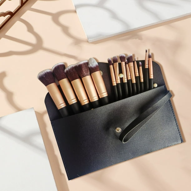 Set de 14 brochas de maquillaje: incluye brocha para polvos sueltos, base y maquillaje. Brocha de cerdas suaves.