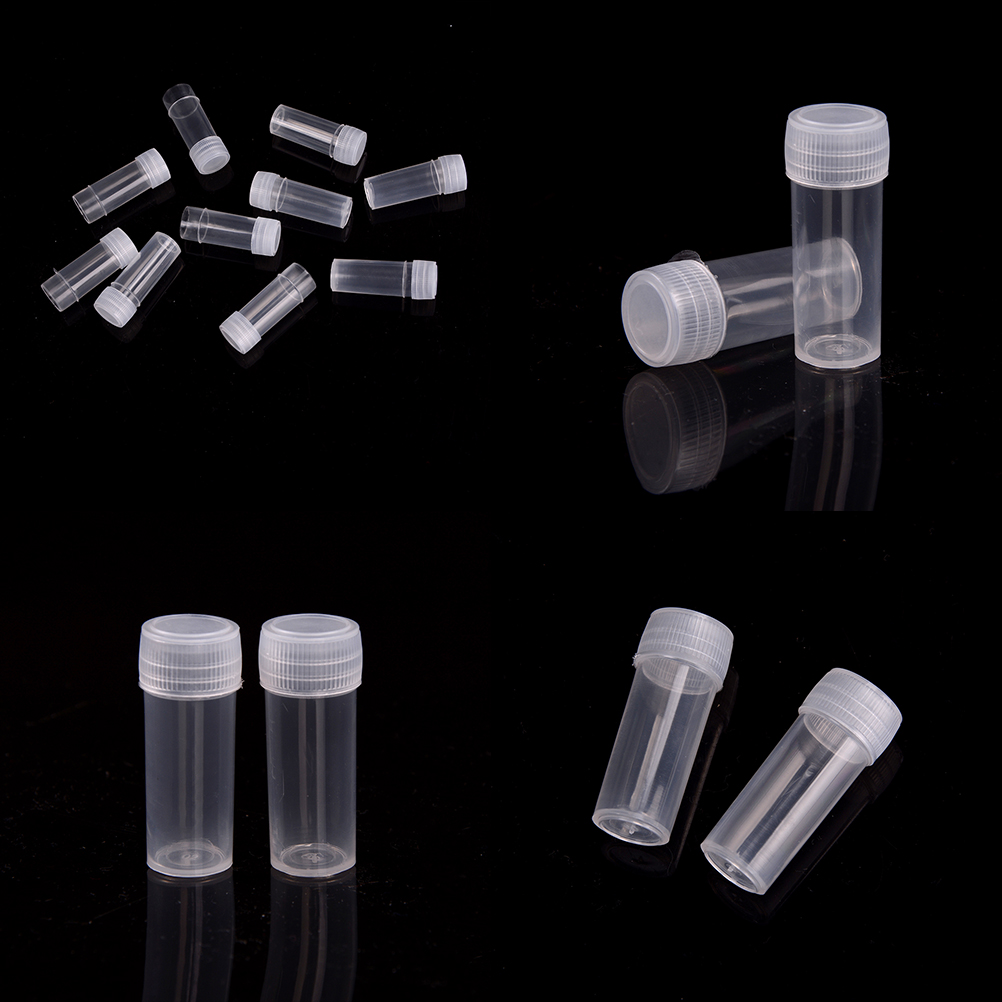 10x 5ml Chemistry Plastic Test Tubes Vials with Seal Caps Pack