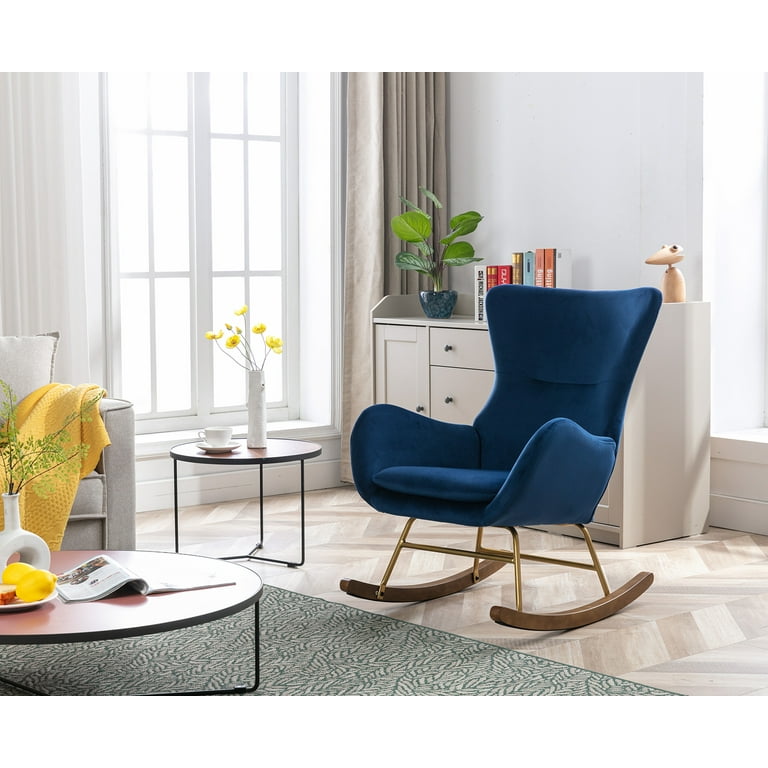 Guyou Velvet Rocking Chair, Upholstered Wingback, Nursery Glider