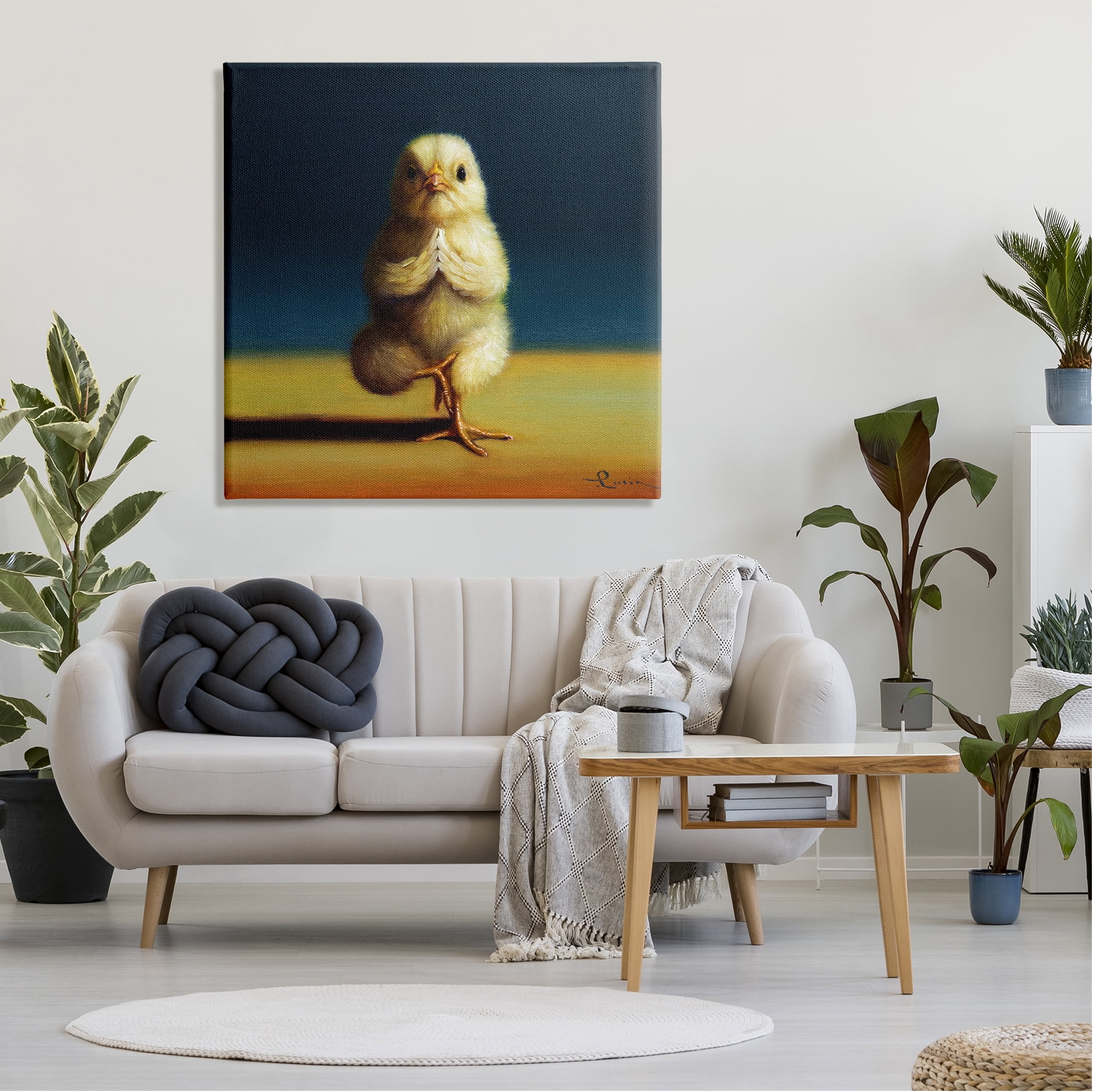 Stupell Industries Yellow Chick Meditating Yoga Pose Animal Fitness Painting Gallery Wrapped Canvas Print Wall Art, Design by Lucia Heffernan