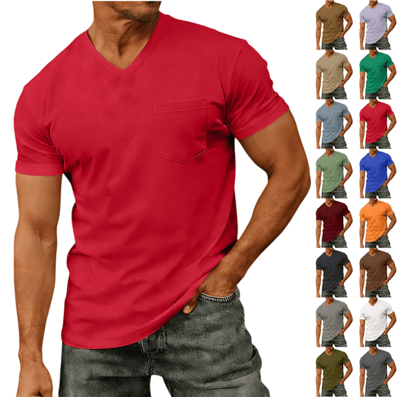 LRGSHF Mens Pocket T Shirts V Neck Casual Short Sleeve Moisture Wicking Casual Tees Lightweight Summer Breathable Tops