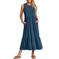 thumbnail image 1 of Prolriy Robes Printemps Été pour Femmes 2025 Robe d'Été Décontractée Sans Manches Col Rond Robe Ample Fluide à Étages Maxi Robe de Plage avec Poches Robes d'Été pour Femmes, Robes pour Femmes Marine G, 1 of 4