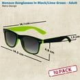 thumbnail image 5 of Monaco Sunglasses Set of 10, Bulk Pack - Reusable, Perfect for Party, Beach, Pool, Outdoor Events - Black Lime Green, 5 of 8