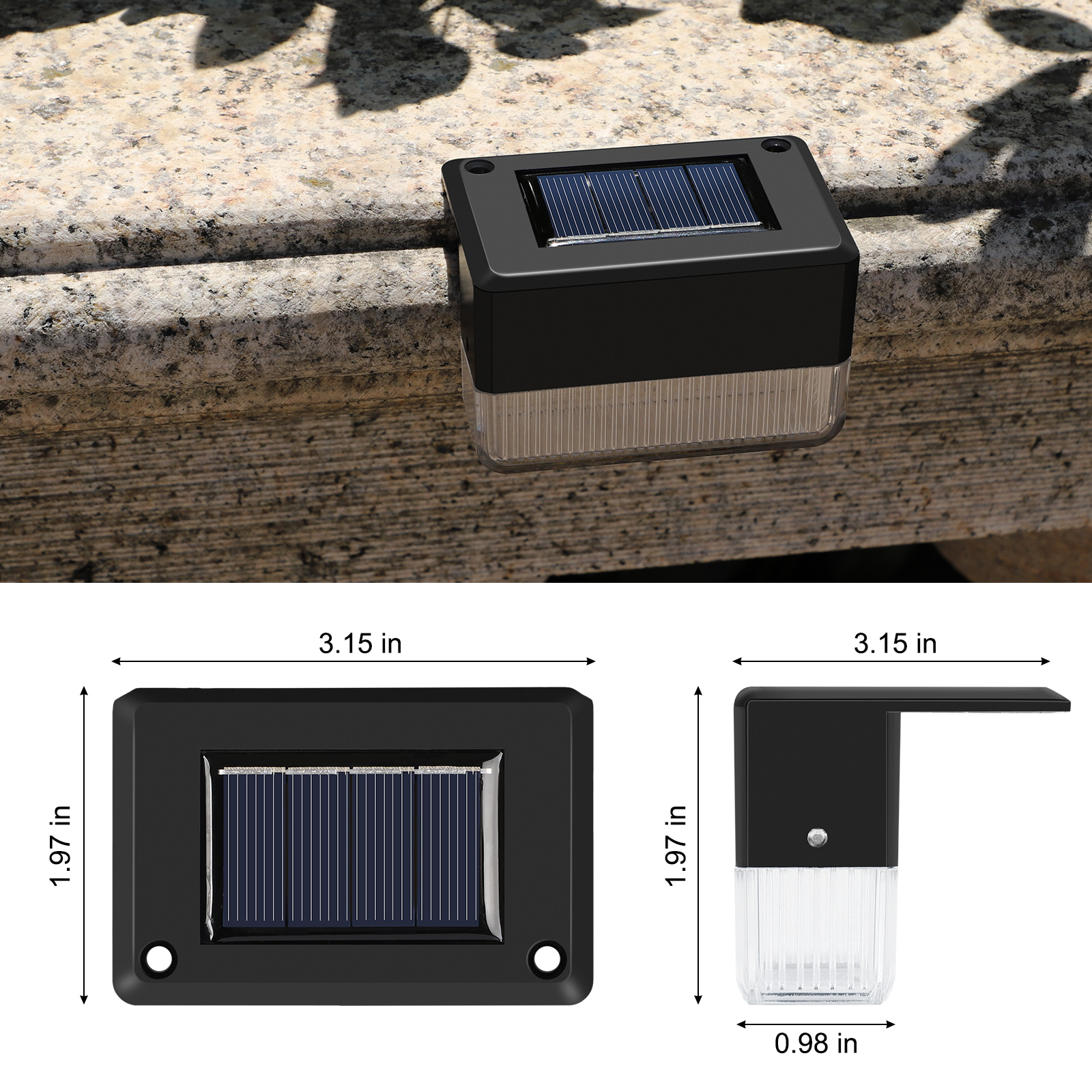 Fence Solar Lights 4 Pack Warm White & Multicolor Color Changing Deck Lights IP65 Waterproof Outdoor Solar Powered Stair Lights