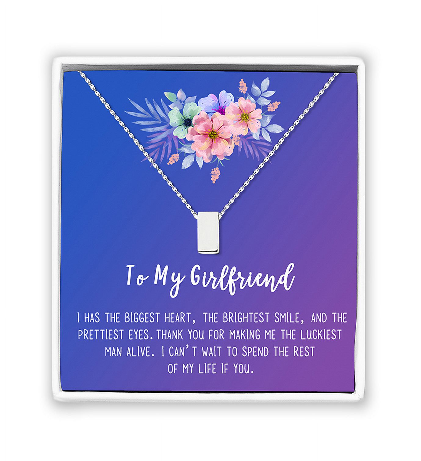 Anavia To My Girlfriend Necklace Gift, Card Gift for GF, Girlfriend Jewelry, Girlfriend Birthday Gift, Mother's Gift-[Silver Cube, Blue-Purple Gift Card]