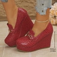 thumbnail image 2 of SACFOF Women’s Leather Slip-on Platform Wedge Heel Dressy Loafers with Metal Hook Loop Retro Round Toe Comfort Arch Support Non-Slip Platform High Heel Pumps Daily Office Walking Shoes, 2 of 6