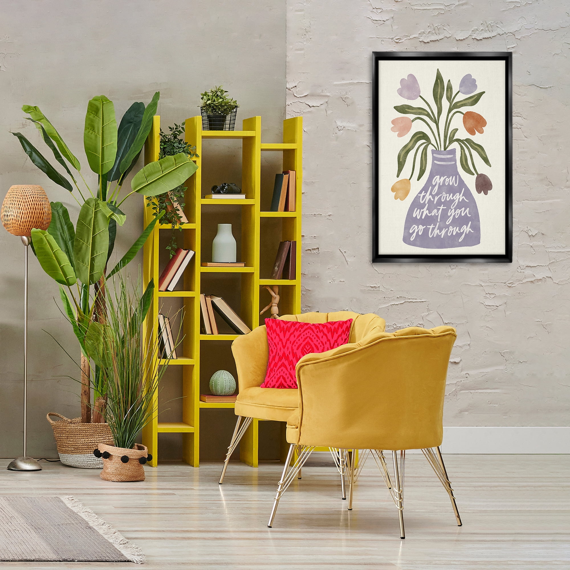 Stupell Industries What You Go Through Flowers Plants & Flowers Painting Black Floater Framed Canvas Art Print Wall Art, 21 x 31