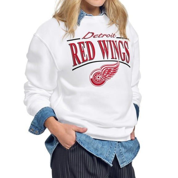 Women's Starter White Detroit Red Wings Arch Stripe Fleece Sweatshirt