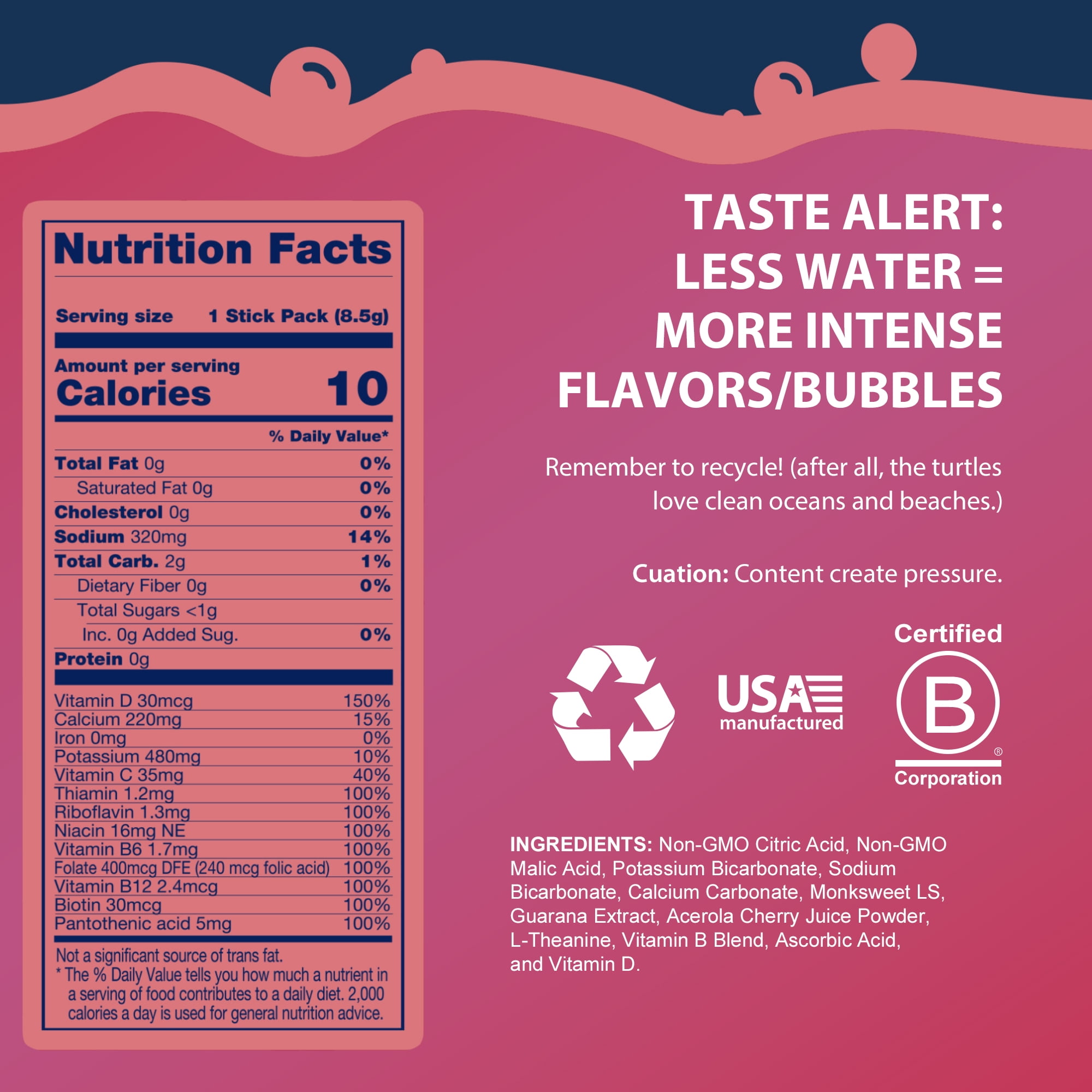 Bobelo Black Cherry Flavor Powdered Energy Drink Mix with 100mg Caffeine, 15 Counts, 0.3 oz