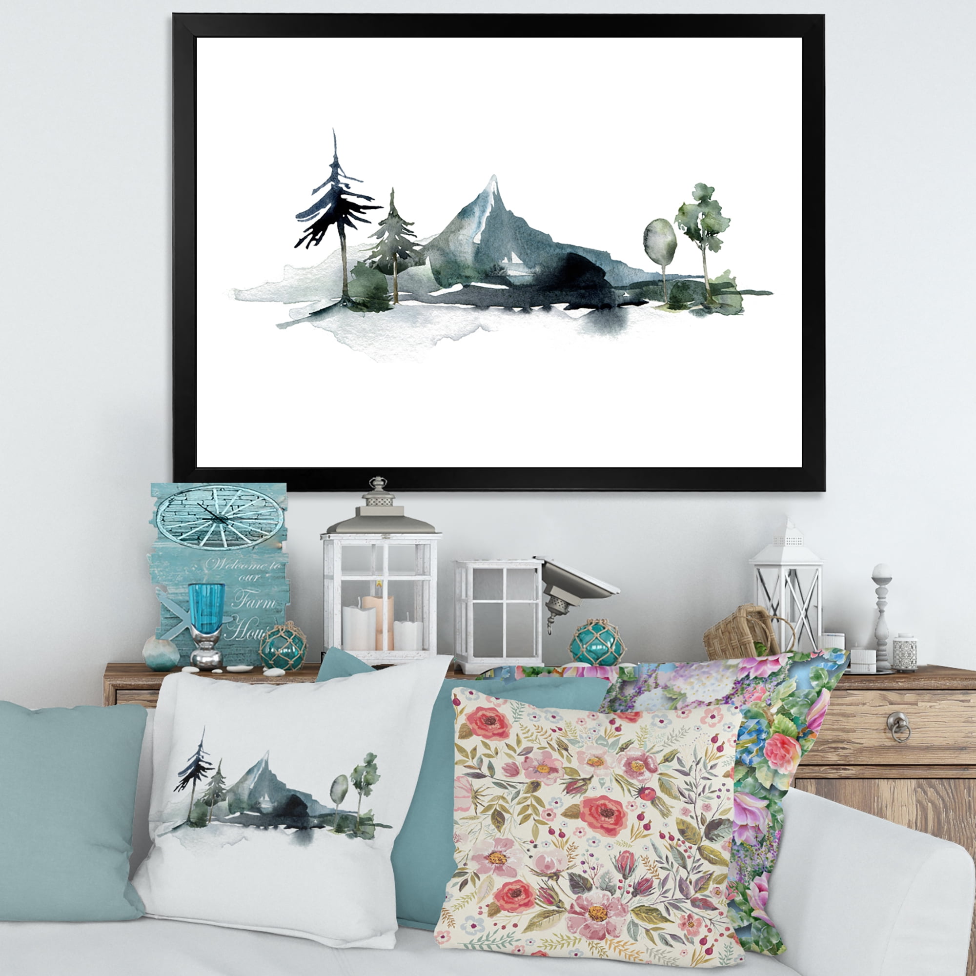 Designart 'Minimalistic Fir Forest and Winter Mountains II' Modern Framed Art Print