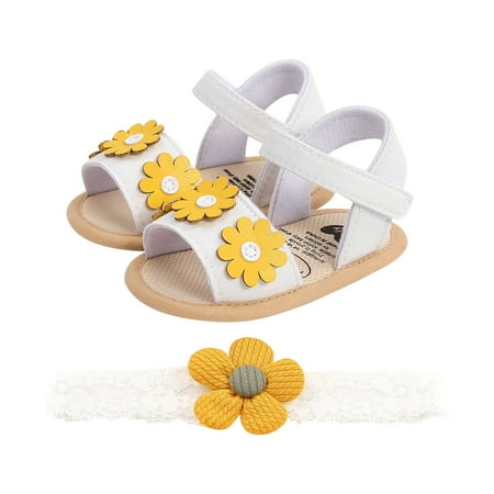 POIUYTR Baby Infant Boy Girl Sandals Newborn Non-Slip Soft Rubber Sole Sandals Open-Toe Outdoor Casual First Walking Shoes Kids Crib Shoes with Headband