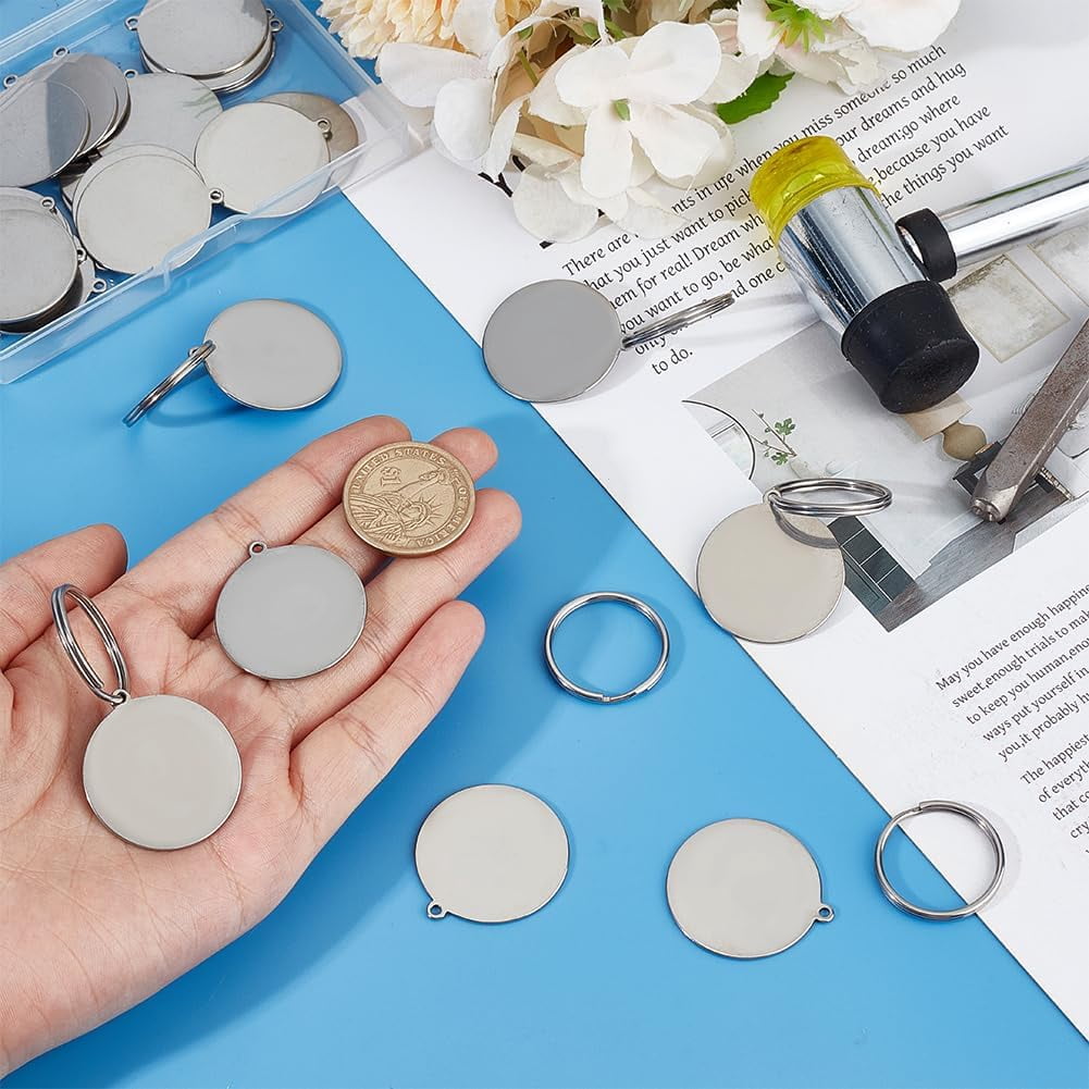 Metal Engraving Blanks Stainless Steel Stamping Blanks with Key Ring Round Blank Tags for DIY Crafts Necklace Making