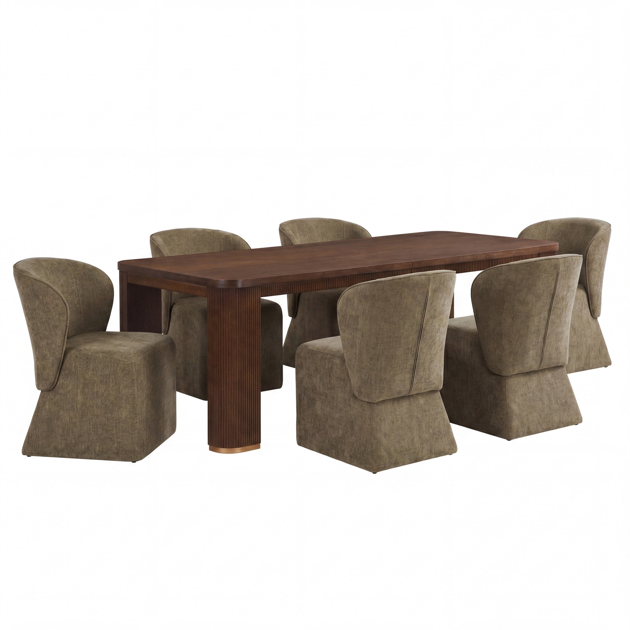 Christopher Knight Home 7-Piece Modern Dining Set, 90" Table with Upholstered Chairs, Walnut+Olive Green