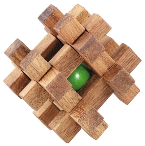 wooden puzzle with ball inside