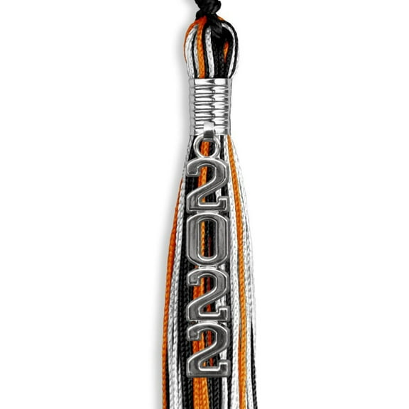 Black/Orange/White Mixed Color Graduation Tassel with Silver Stacked Date Drop
