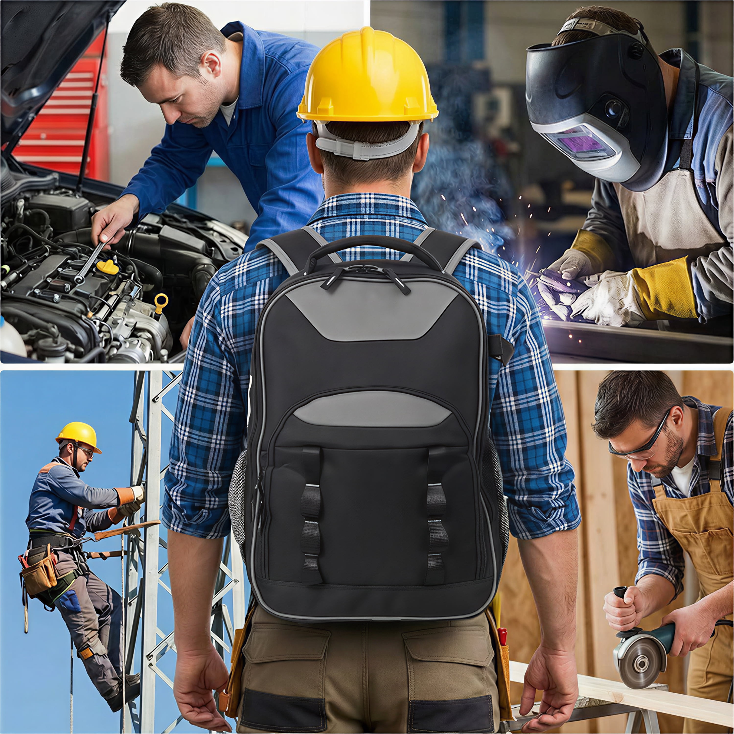 Backpack, Heavy-Duty Tool Bag with Multiple Pockets for Electricians and Technicians