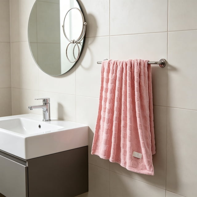 Large-Grids Corals Fleece Towel And Extra-Large Extra-Thick Face Towel For Men And Women And Bathroom And Washroom Towel
