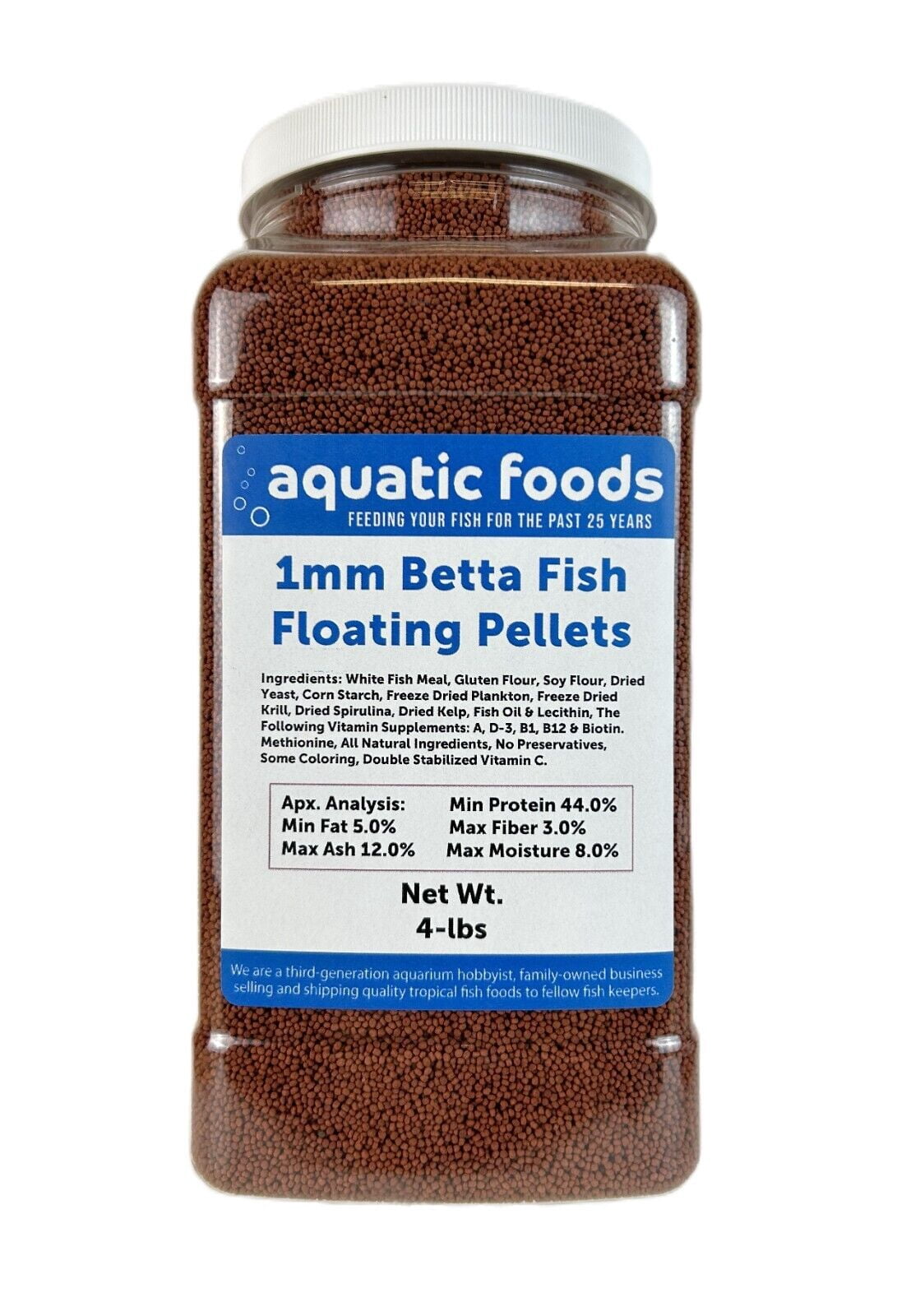1mm - 1/32" Floating Pellets for Bettas, Siamese Fighting Fish, Guppies, Tetras, Baby Koi, All Smaller Tropical and Pond Fish -WL 4-lbs Lg Jar