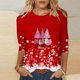 thumbnail image 1 of Camisetas navideñas Wancir para mujer, camisetas con estampado vintage de árbol de Navidad, mangas 3/4, cuello redondo, estilo béisbol, 1 of 4