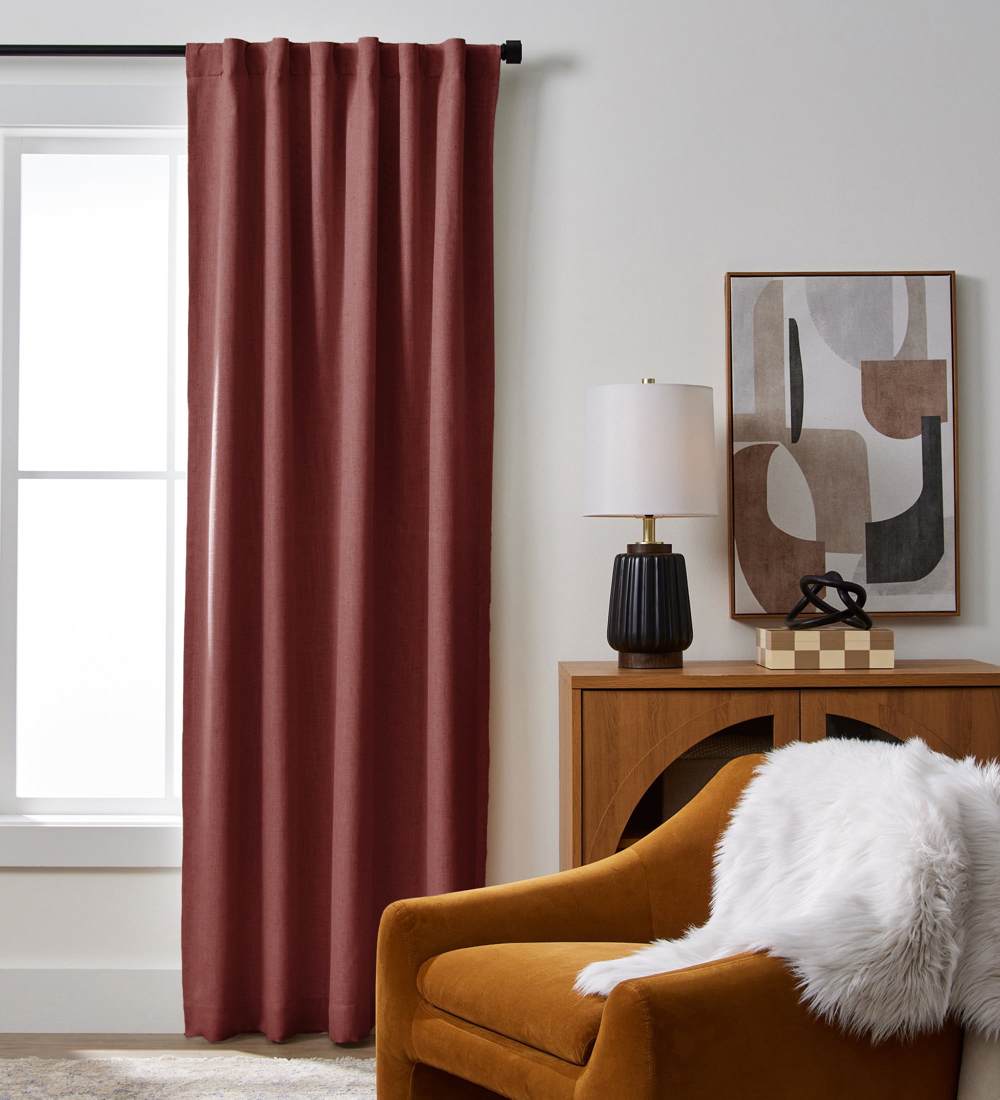Better Homes & Gardens 100% Blackout Linen Blend Single Curtain, 50x63, Deep Redwood