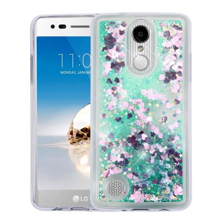 Rebel Floating - LG Aristo Case, LG Fortune Case, LG Phoenix 3 Case, LG Risio 2 Case, LG K4 Case, LG Rebel 2 LTE Case, TJS Glitter Floating Liquid Waterfall Bling Case Cover - Green