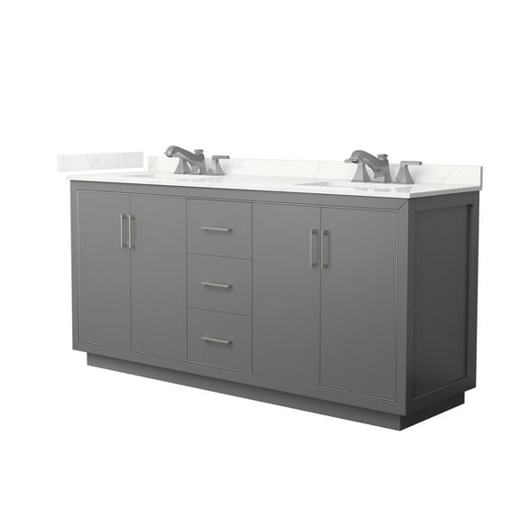 Wyndham Collection Icon 72 Inch Double Bathroom Vanity in Dark Gray, Giotto Quartz Countertop, Undermount Square Sinks (3-Hole), Brushed Nickel Trim