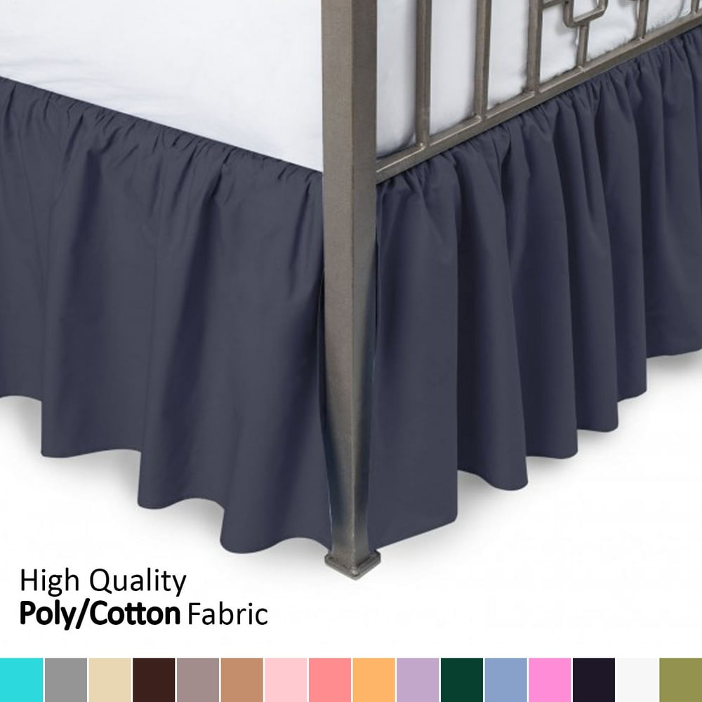 Ruffled Bed Skirt with Split Corners Queen, Navy, 18 Inch Drop