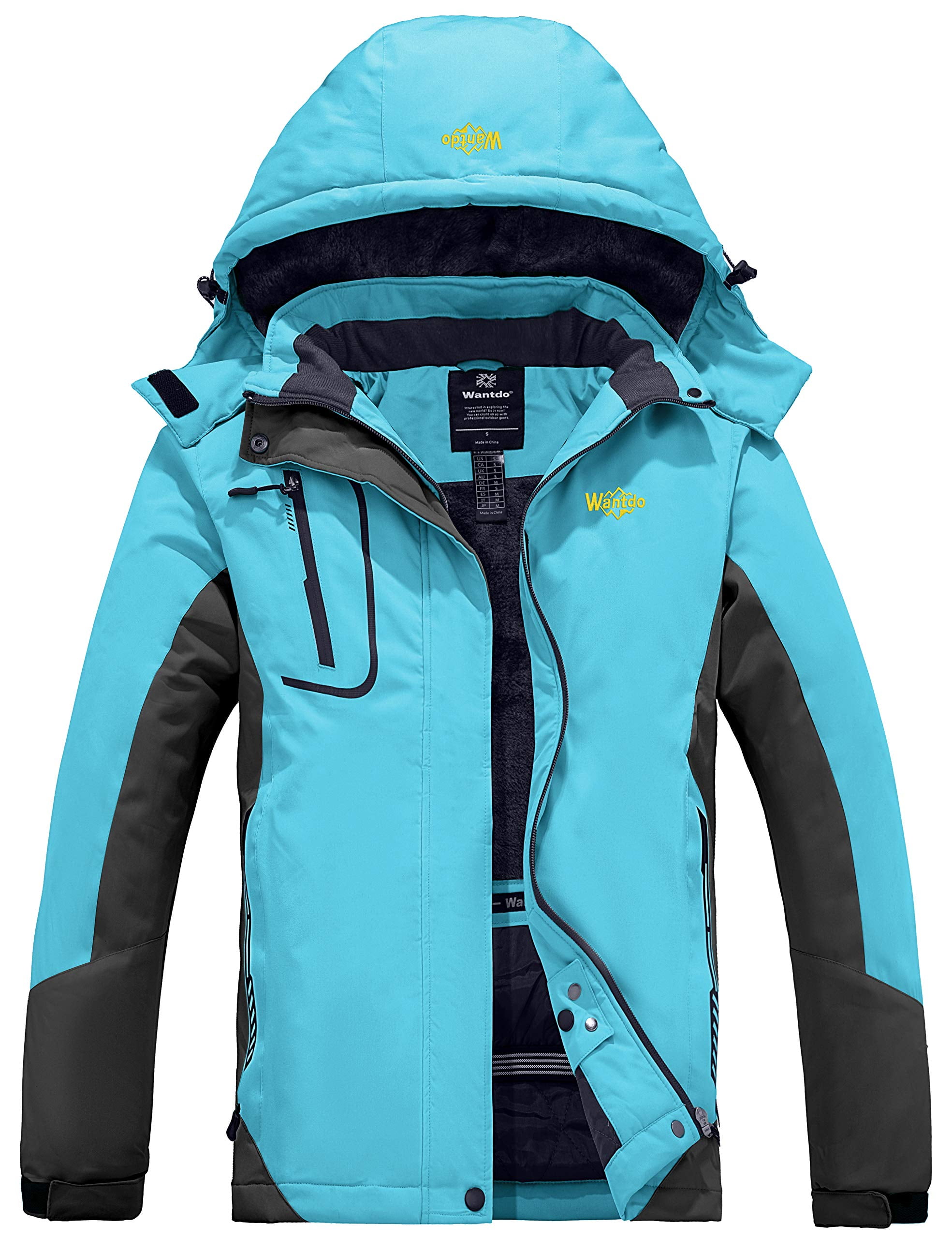 Wantdo Womens Detachable Hood Waterproof Fleece Lined Parka Windproof Ski Jacket