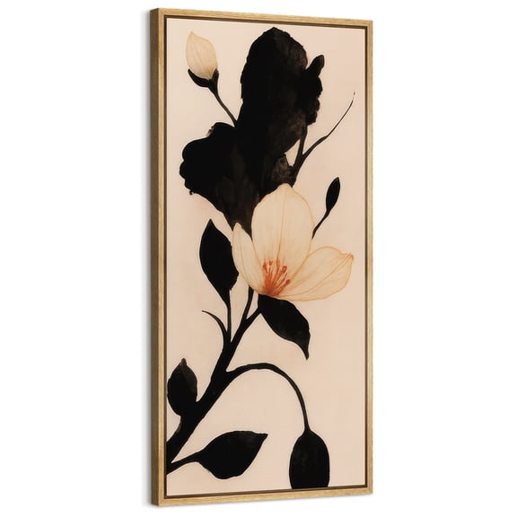 Large Framed Canvas Art Flower Print for Vintage Living Room Bedroom Wall Decor - 60"x30" Natural Framed