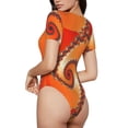 thumbnail image 3 of Daiia Orange Rotating print Women's Crew Neck Short Sleeve Bodysuit Fashion Tops Fit Casual Basic Extender Bodysuit-Small, 3 of 9