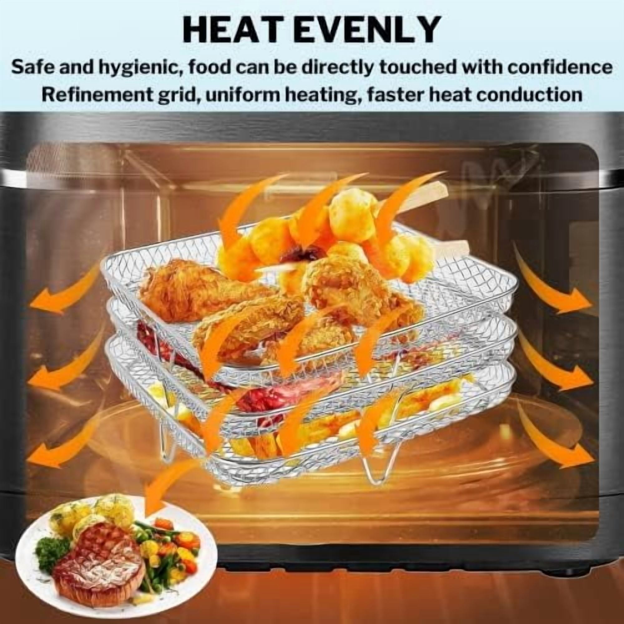 Air Fryer Accessories - 8" Square 3 Stackable Dehydrator Racks, 304 Stainless Steel, Fits 5.8 QT Air Fryer, Oven, Compatible with Cosori, Instant Vortex, Nuwave, Ninja Foodi Grill