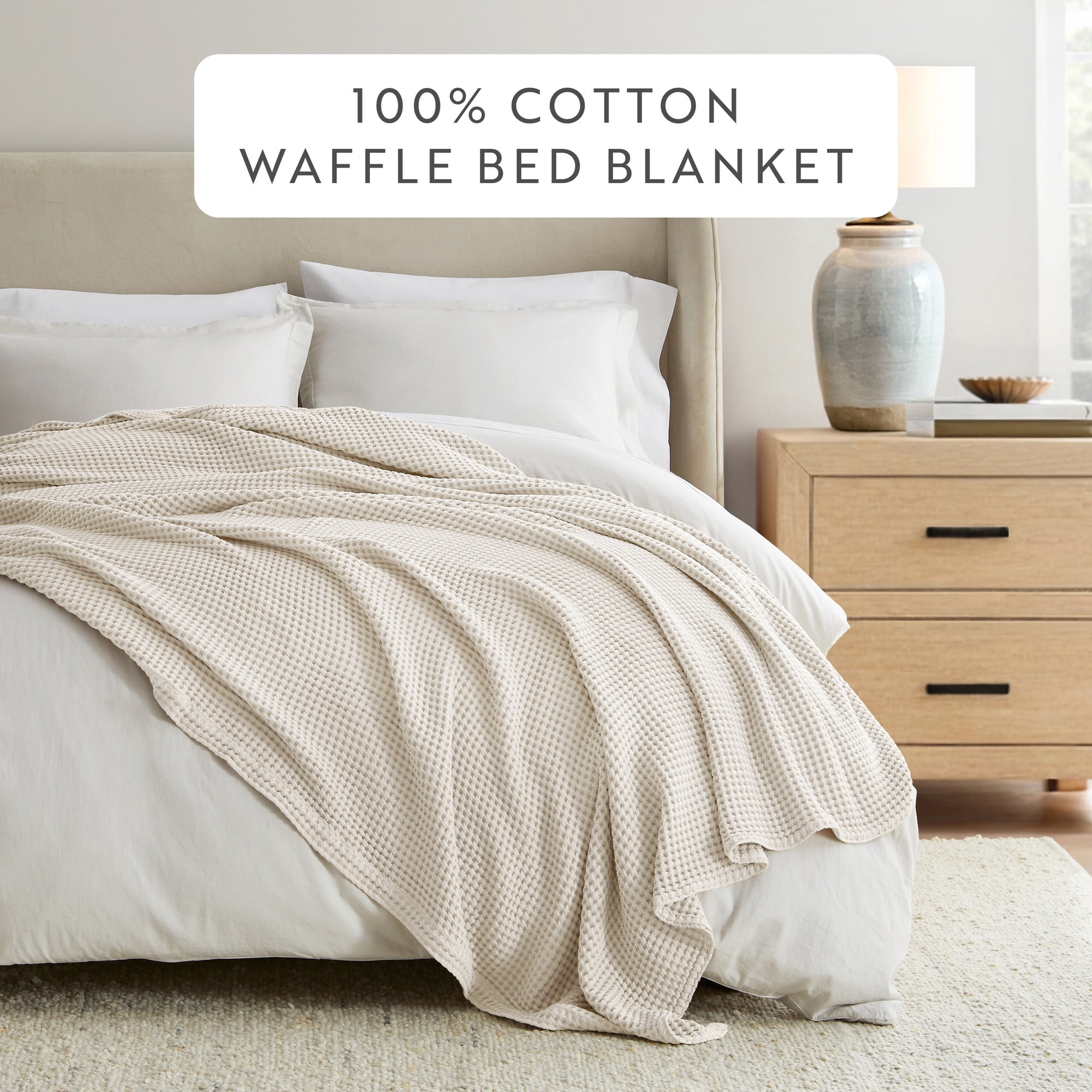 Noble Linens 100% Cotton Waffle Texture Bed Blanket, Natural, King/Cal King